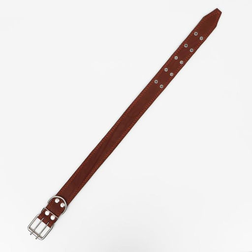 Ошейник комбинированный кожа/брезент, 83 х 4.5 см, ОШ 50-70 см, коричневый - Пижон фото 3