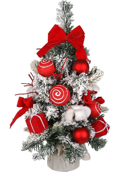 Ель 50см на подставке "Зимняя красавица" (НУ-9040) заснеженная, с красными украшениями