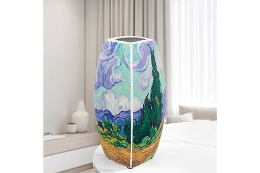Ваза 1,5 л 11*11*21 см "Пшеничное поле с кипарисами" квадрат, NEW BONE CHINA