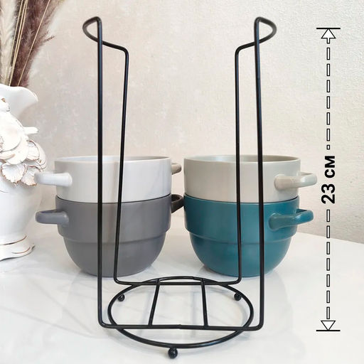 Набор бульонниц 4 пр. на мет. подставке, Lavenir 630 мл, 12,5 см, керам. арт. 23108, 23253