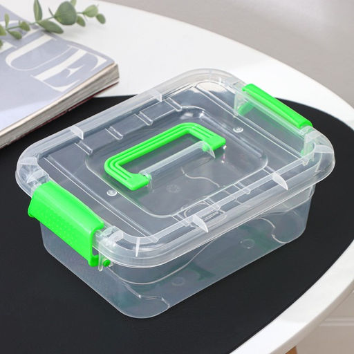 Контейнер для хранения, крышка с ручкой на защёлке, 1.4 л, 20×15×7.5 см, прозрачный корпус, голубая ручка