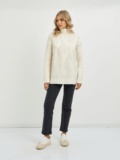 водолазка женская из шерсти в молочном цвете и объемным узором - Glenfield фото 3