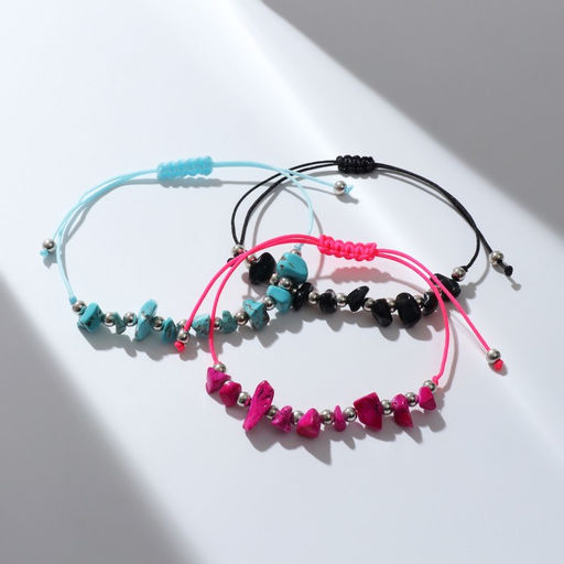 Браслеты-обереги «Камень. Нить желаний», набор 12 шт. разноцветные