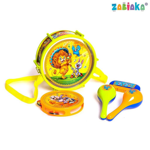 Набор музыкальных инструментов Мульт Бэнд-2, 7 предметов: барабан, бубен, 2 маракаса, губная гармошка, 2 палочки, цвета МИКС