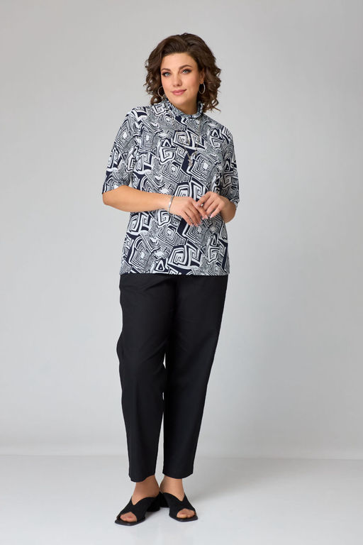 Водолазка Bliss 8092 синий, белый (принт лабиринт)