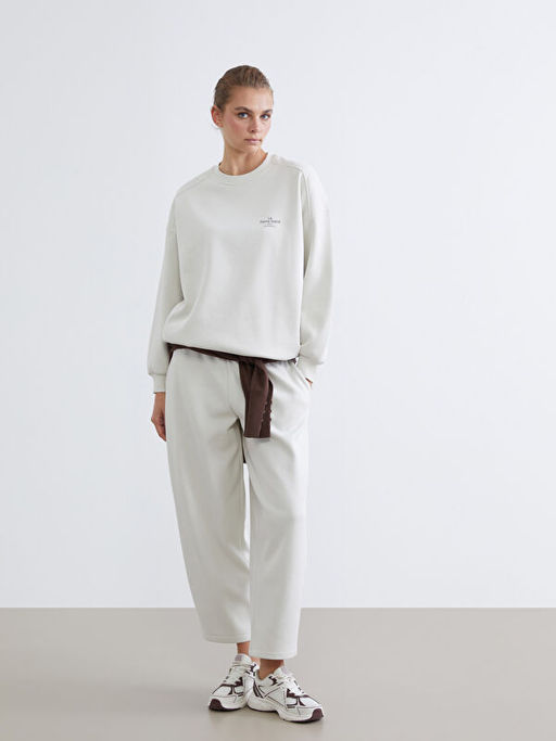 Bask?l? Oversize Kad?n Kal?n Sweatshirt