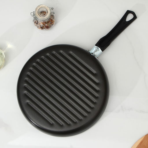 Сковорода-гриль «Хит», d=26 см, h=8 см, антипригарное покрытие, алюминий, чёрная