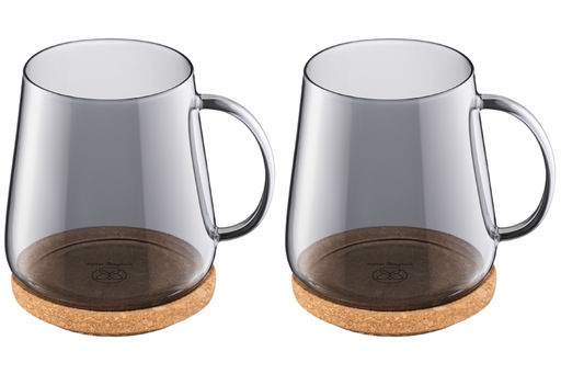 Набор 2 кружек 420 мл 11,5*9*10,5 см Crystal glass + пробковая крышка-подставка, серый - Elan gallery фото 7