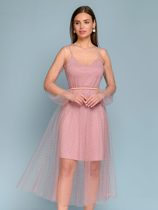 УЦЕНКА. Платье розовое длины миди с отделкой из фатина - 1001dress фото 5