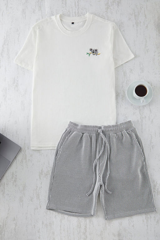 Siyah Unisex Ekru Regular Fit Koala Nak__l_ _izgili _rme Pijama Tak_m_ TMNSS25PT00007 - Trendyolmilla фото 2