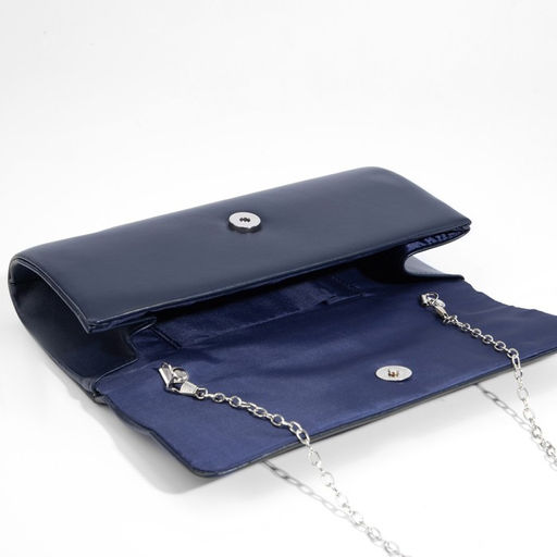 Сумка-клатч женская на магните, с серебристой цепочкой, однотонная, со стёжкой, синяя