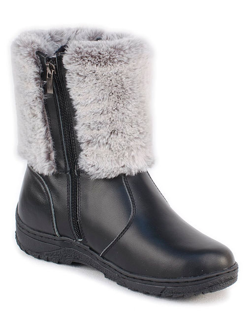 Унты женские на литой подошве. Черные., Мех "шиншилла". Короткие. Молния.