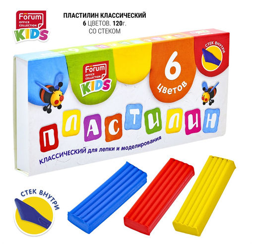 Пластилин FORUM Office Collection KIDS "Детский" 6цв. 120гр., стек (FPL-106)