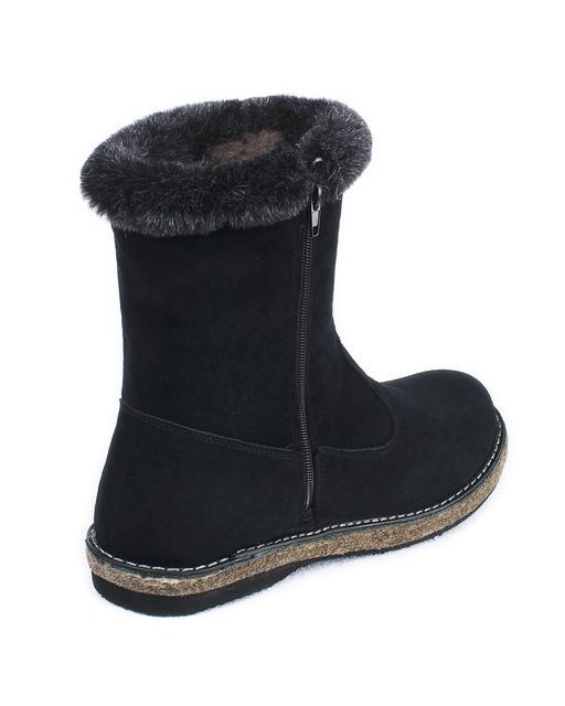 Полусапожки женские на войлочной подошве, черные, замша, молния.