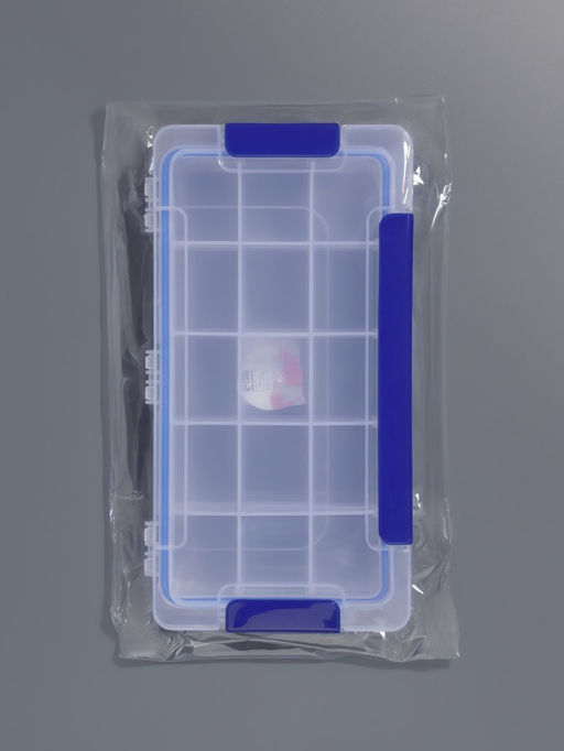 Цена за 3 шт. Органайзер для хранения мелочей, с подвесом, 15 ячеек, 23×12×3.5 см, прозрачный, синий