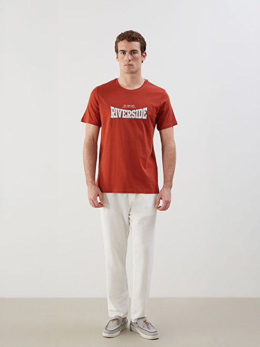 Bisiklet Yaka K?sa Kollu Bask?l? Penye Erkek Ti??rt