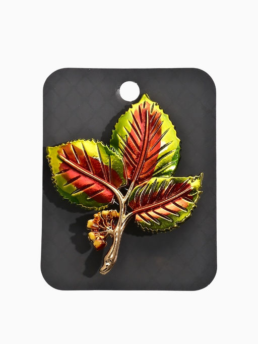 Брошь "Листья Ясеня", цвет зелёно-коричневый в золоте