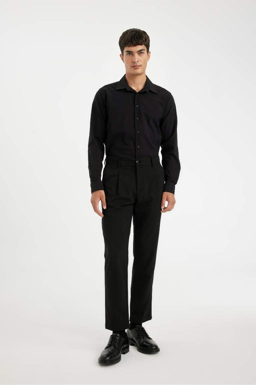 Рубашка с длинными рукавами и жатым воротником поло Modern Fit - Defacto фото 2