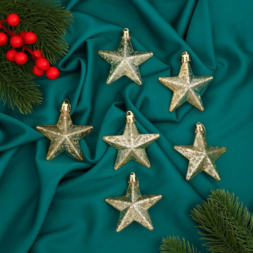 Цена за 2 шт. Ёлочные игрушки 6 шт. Зимнее волшебство. Звёзды грация пластик, 77 см, светлое золото