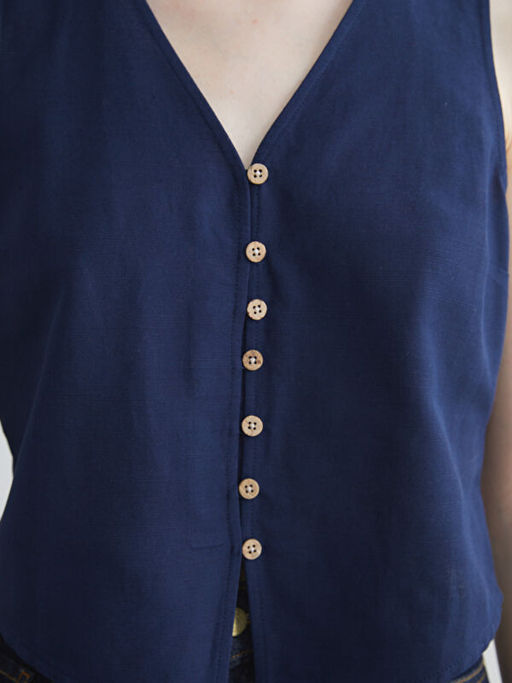 V Yaka Keten Kar???ml? Kad?n Klasik Yelek