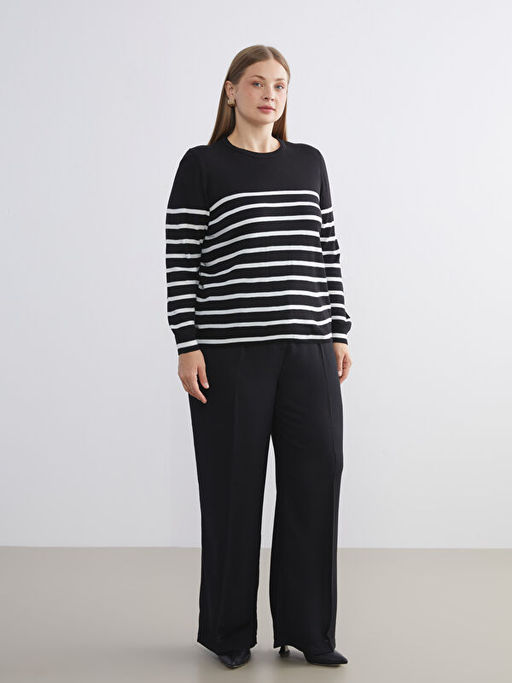 Bisiklet Yaka ?izgili Kad?n Triko Kazak