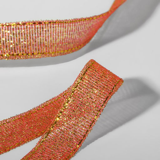 Цена за 5 шт. Лента парчовая, 10 мм, 23 1 м, цвет морковный №014 - Арт узор фото 2