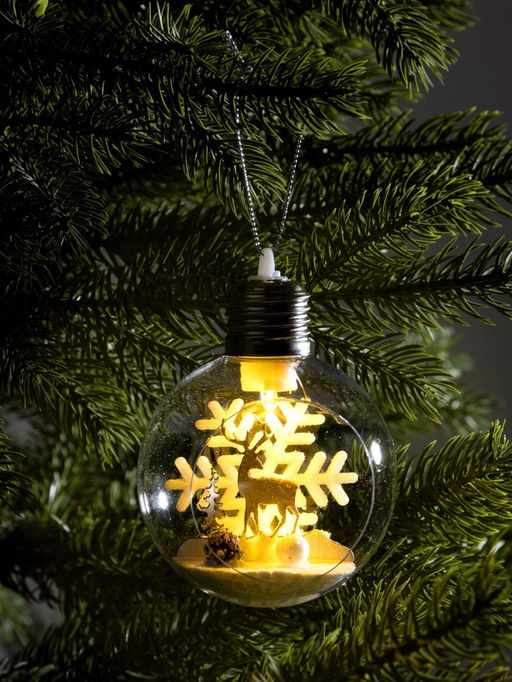 Ёлочный шар Снежный пейзаж, d=8 см, 1 LED, от батареек, свечение тёплое белое