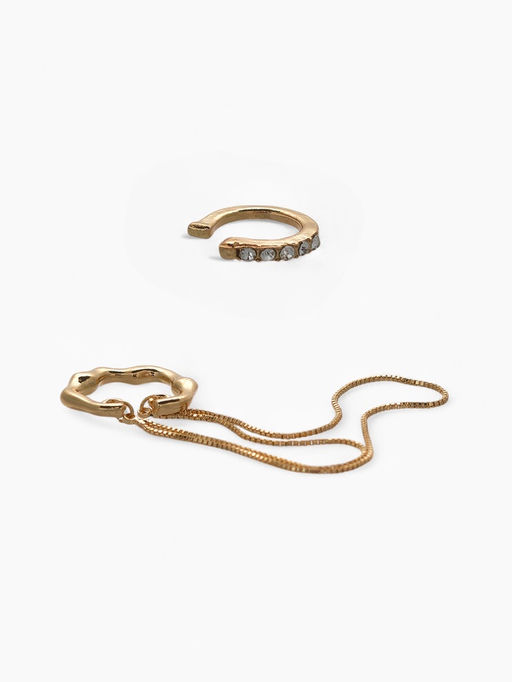 Серьги каффы Водопад набор 2 шт. стразы, цвет золото