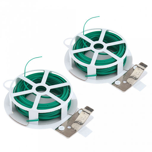 Шнур для подвязки растений, для скрепления проводов, завязывания пакетов и других мелких бытовых нужд 2х20м, на пластиковой катушке, с ножом, мягкая металлическая проволока, полиэтилен, на картоне, цвет зеленый (Китай)