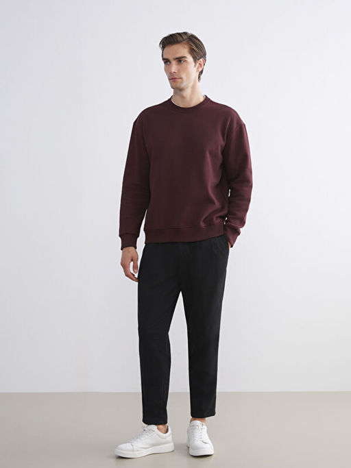 Bisiklet Yaka Uzun Kollu Erkek Kal?n Sweatshirt