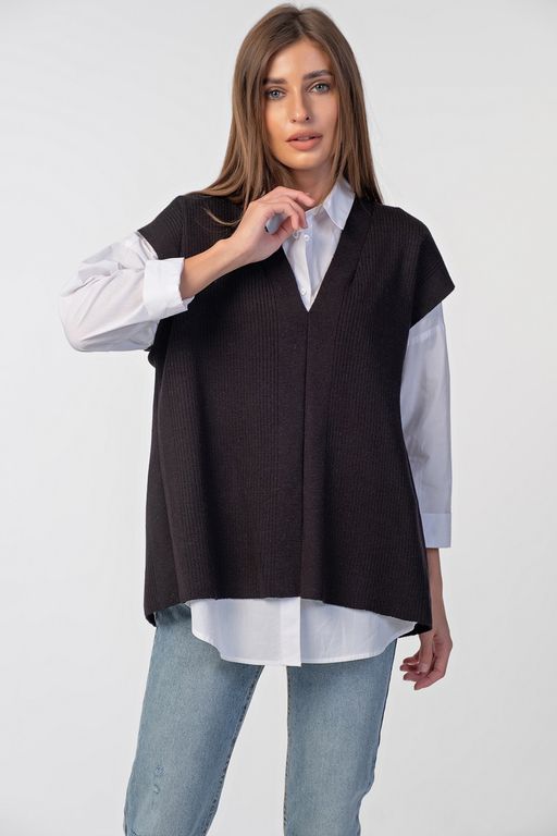 Жилет вязаный оверсайз с открытой спиной черный - Fly фото 3