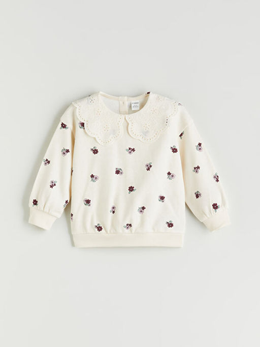 Bebe Yaka ?i?ek Bask?l? K?z ?ocuk Sweatshirt