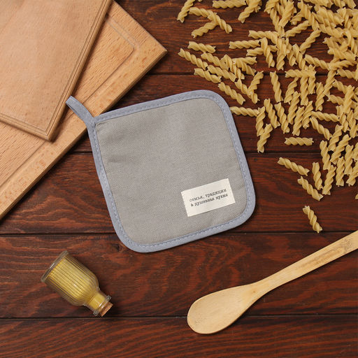 Прихватка Доляна Душевная кухня цв.серый 17х17 рогожка,100% х/л  фото 5