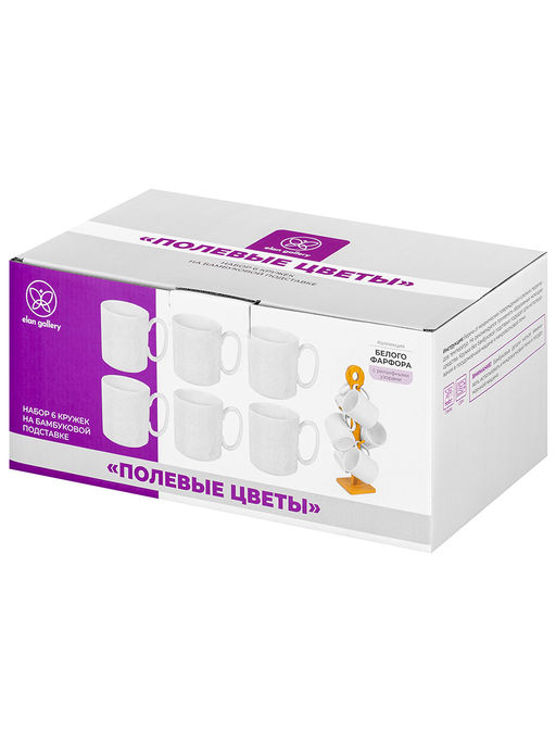 Набор кружек 6 пр. 380 мл 12*8,5*37,5 см "Полевые цветы" на бамбуковой подставке