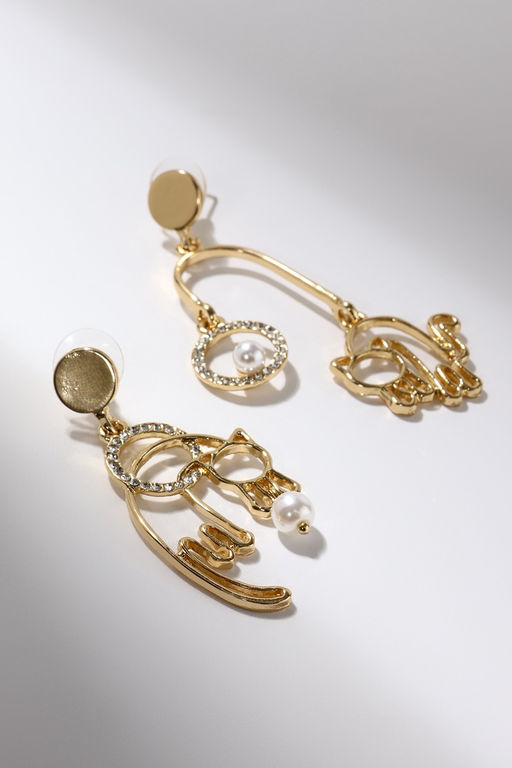 Серьги ассорти «Сиеста» игривые кошки, цвет белый в золоте