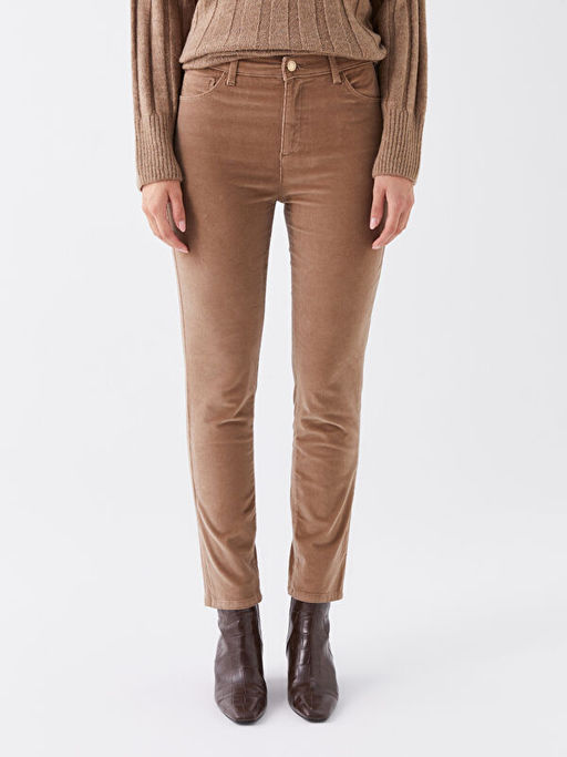 Normal Bel Dar Fit D?z Kadife Kad?n Pantolon