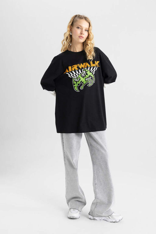 Футболка оверсайз с круглым вырезом и длинными рукавами Cool Airwalk - Defacto фото 5