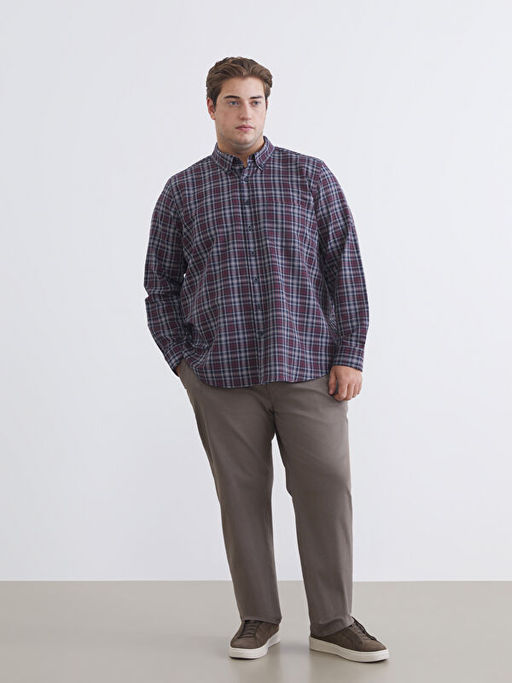 B?y?k Beden Regular Fit Uzun Kollu Ekose Gabardin Erkek G?mlek