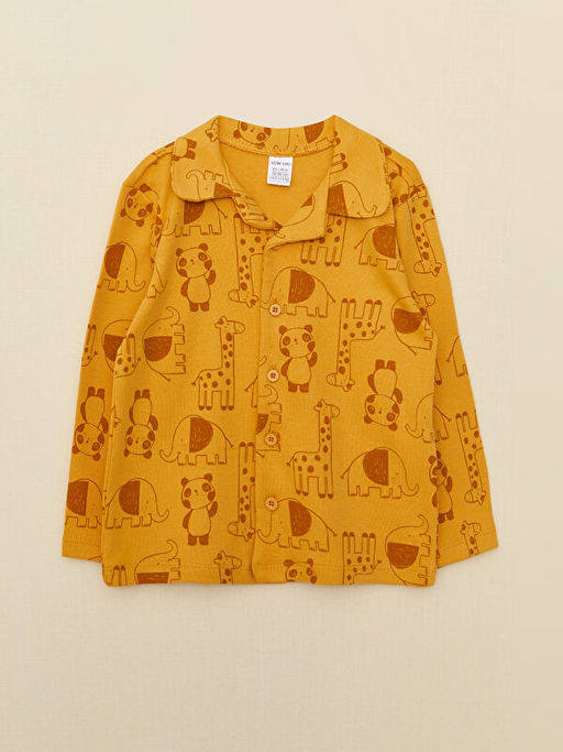 Polo Yaka Uzun Kollu Bask?l? Erkek Bebek Pijama Tak?m - Waikiki фото 2