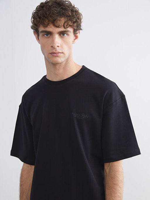 Bisiklet Yaka Bask?l? Penye Erkek Ti??rt