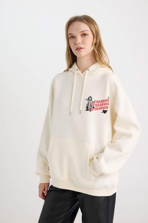 Женская толстая толстая толстая толстая толстовка с капюшоном и принтом Cool Beetlejuice Oversize, широкий крой - Defacto фото 4