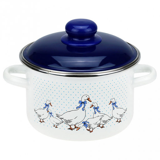 Гуси Кастрюля эмалированная 2л, цилиндрическая форма, металлическая крышка, белый (Россия)