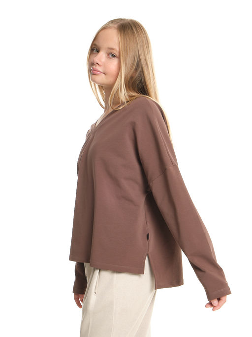 Свитшот для девочки однотонный 22-7699 шоколад - Mini maxi фото 9