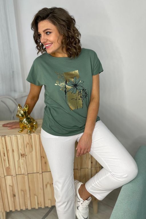 Футболка Rumoda 2054 зеленый+золото/короткий рукав  фото 2