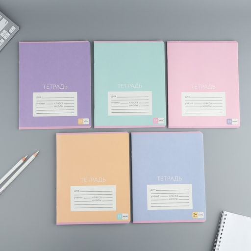 Тетрадь 24 листов в клетку Цветные обложки, обложка мелованный картон, 5 видов МИКС