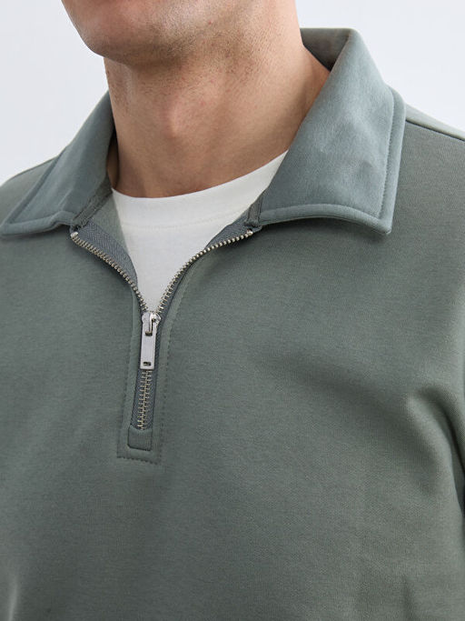 Polo Yaka Yar?m Fermuarl? Erkek Sweatshirt