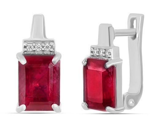 Серьги, 2 рубин корунд октагон 6х8 мм/4.26 ct, Харден