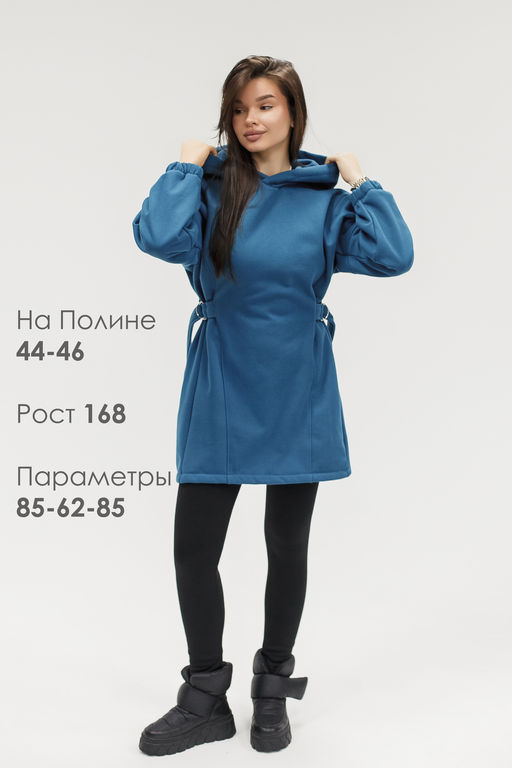 Туника женская теплая с капюшоном и хлястикамии