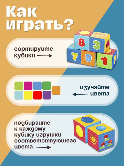 Игрушка мягконабивная, кубики «Обучающие», 8×8 см, 6 шт. цифры, предметы
