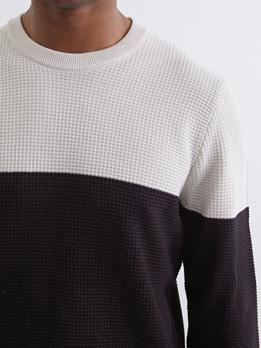 Bisiklet Yaka Renk Bloklu Erkek Triko Kazak